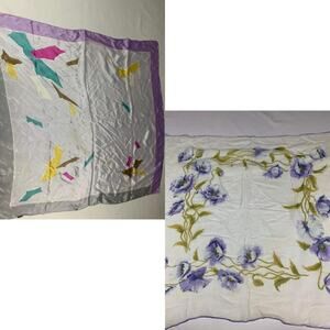 Lot of 2 Women’s Vintage Scarves White Multicolored Printed Floral Confetti